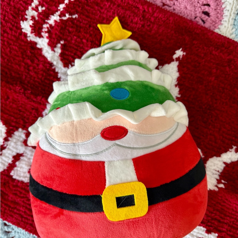 Red Merry Christmas Bath Rug bundle with Santa Plushie - Picture 2 of 3